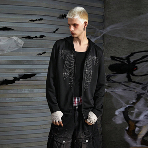 Gothic Bomber <b>Jacket</b> with Sequin Skeleton Print Long Zipper Closure Unisex Winter Streetwear Style Fleece Anti-Pilling - Product Image 4
