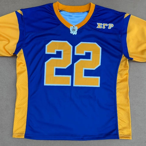 Maillot de football américain SGRho bleu roi et or à manches courtes, motif 22, uniforme sportif personnalisé pour équipes - Product Image 3