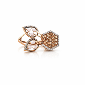 Namivaa 18K Rose <b>Gold</b> Diamond Leaf Floral <b>Ring</b> White Enamel Cluster Luxury Women Wedding Party High Polish Gift Design - Product Image 1
