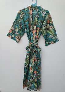 Bata Kimono de Algodón Suave y Transpirable con Estampado Digital de Dibujos Animados Naaz Textile para Mujer, Camisón de Verano Hecho a Mano ODM con Cuello en V y Cintura Elástica - Product Image 2