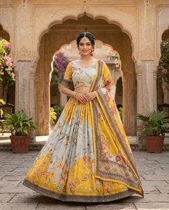 Lehenga Choli de Diseño Étnico Tradicional Indio para Bodas, con Estampado Digital y Bordado, para Ocasiones Especiales, para Mujeres - Product Image 6