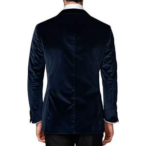 ชุดทักซิโด้กำมะหยี่สีน้ำเงินสดใสสำหรับผู้ชาย กระดุมเดี่ยว ปกแหลม ชุดสูทสำหรับงานเลี้ยงตอนเย็น ชุดเจ้าบ่าวสำหรับงานแต่งงาน - Product Image 2