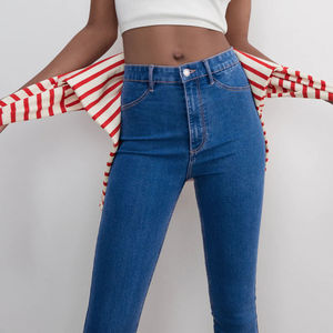 Pantalones vaqueros de mujer, corte bootcut, cintura media elástica, transpirables, ecológicos, precio de fábrica, calidad económica OEM. - Product Image 2