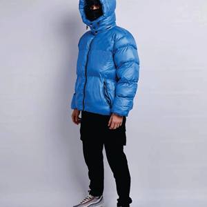 <b>Men's</b> Blue Puffer Jacket With Orange Zipper Stand Collar Windproof Casual Autumn Wear Polyester Filling Regular Fit - Product Image 4