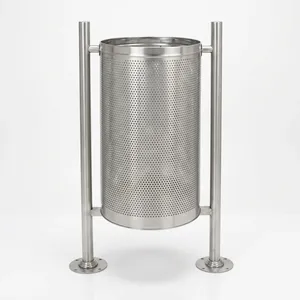 Stainless Steel Perforated Outdoor Waste <b>Bin</b> with Dual Post Stand for Park Garden Street Commercial Area Waste <b>Bin</b> Metal - Product Image 3