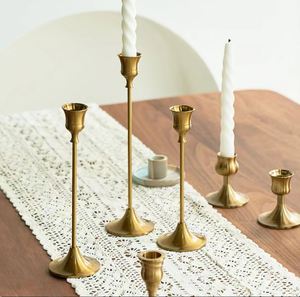 Taper Decor Metal Gold <b>Candle</b> Holders <b>Set</b> Wedding Candlesticks Brass Candlesticks Collection Antique <b>Gift</b> Idea Charming Curated - Product Image 2