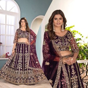 Tenue ethnique traditionnelle indienne pour Diwali, en tissu filet papillon, avec broderie lourde, travail de codage de sequins et motifs, Lehenga Choli Dupatta - Product Image 5