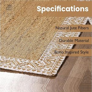 Tapis en jute tissé 2,6 x 6 pieds, blanc, à bordure imprimée, résistant aux taches, à poils longs, idéal pour couloir, salon, voyage - Vente chaude - Product Image 3