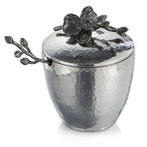 Cubo de Hielo de Acero Inoxidable Martillado con Tapa de Flor de Orquídea, Enfriador de Vino de Metal Hecho a Mano y Azucarero para Decoración de Bar de Lujo - Product Image 1