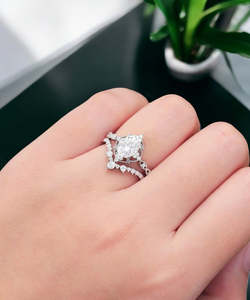 Oval Cut Lab Grown Diamond Engagement <b>Ring</b> <b>Set</b> Vintage Halo Bridal <b>Set</b> Curved Diamond Wedding Band IGI Certified <b>Gold</b> <b>Ring</b> - Product Image 2