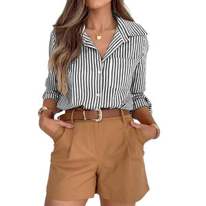 เสื้อเชิ้ตทำงานสำนักงานมีกระเป๋า ทุกสี ลายทาง ติดกระดุม สำหรับผู้หญิง เสื้อเชิ้ตเดรส แขนยาว ลำลอง มีปก - Product Image 5