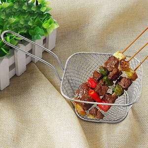 ตะกร้าทอดสแตนเลสขนาดเล็กสำหรับปีกไก่ เฟรนช์ฟรายส์ มันฝรั่งทอด ร้านอาหาร คาเฟ่ ตะแกรงกรองอาหารโลหะ - Product Image 3