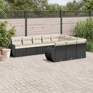 Conjunto de Sofás de Jardín Modernos, Grandes, Ajustables, con Patas de Ratán PE Negro, Estilo Contemporáneo - Product Image 1