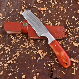 Couteau de boucher de cowboy en acier Damas forgé à la main, personnalisé OEM, lame pleine longueur EDC, manche en résine avec étui en cuir - Product Image 2