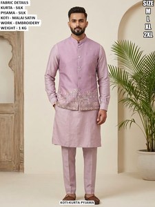 Ethnic Royal Silk Traditional <b>Men's</b> Floor-Length Regular Fit Party <b>Kurta</b> - Product Image 6