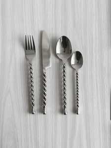 24-piece Modern Silver-plated <b>Cutlery</b> Set Twisted Metal Handmade Tableware Minimalist Design Elegant Decoration Mirror Polish - Product Image 4