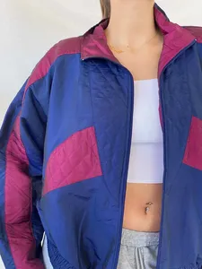 Veste de sport pour femme, coupe racer, color block, bleu marine et rouge, avec fermeture éclair, imperméable, softshell, coupe-vent, en polyester, pour l'automne et les tenues décontractées - Product Image 4