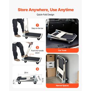 Carrello Pieghevole con Capacità di Carico di 150 kg, Piattaforma di Movimentazione in PP con Ruote Girevoli, Carrello a Mano Pieghevole con Pianale Piatto 400 kg - Product Image 4