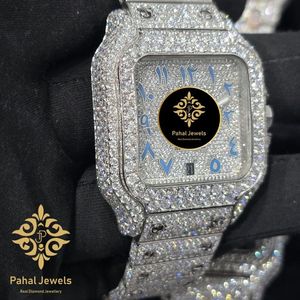 นาฬิกาข้อมือหรูหรา Pahal Jewels รุ่นกลไกฮิปฮอป ประดับเพชร ตัวเรือนสแตนเลสสตีลทรงเหลี่ยม กระจกแซฟไฟร์ ระบบออโตเมติก สำหรับผู้ชายและผู้หญิง พร้อมหน้าปัดแสดงวันที่ - Product Image 2