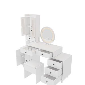 Toeletta Moderna Europea in Legno con Specchio Illuminato, Estensibile, per Camera da Letto e Uso Domestico, Realizzata in MDF - Product Image 6