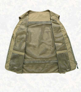 Chaleco Multibolsillos Color Caqui para Hombre, Cuello en V, Cierre de Cremallera, Transpirable, Chaleco Utilitario para Exteriores, Ropa Casual de Verano - Product Image 2