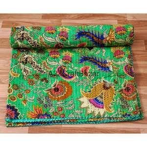 Couverture Kantha réversible vintage faite à la main en coton biologique imprimé floral de haute qualité, écologique, style indien, très vendue pour la maison - Product Image 3