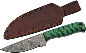 Couteau de chasse Damas 8 pouces, couteau à éviscérer émeraude avec manche en bois rainuré, lame pleine longueur et étui, couteau de poche pour la chasse - Product Image 2
