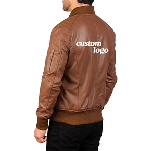 Chaqueta de Cuero Marrón para Hombre, Estilo Bomber, de Alta Calidad, Piel de Oveja, Duradera, Corte Ajustado, Informal, para Invierno - Product Image 2