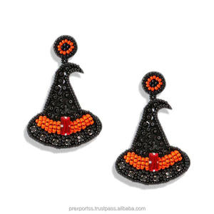 Pendientes de Aro con Cuentas de Diseño Moderno para Halloween, con Forma de Sombrero de Bruja y Calabaza, Joyería Hecha a Mano para Mujer, Venta al Por Mayor - Product Image 2