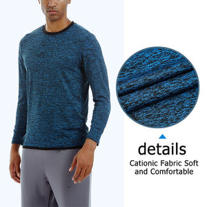 Camiseta de Punto de Manga Larga con Cuello Redondo para Hombre, Color Azul Sólido, Secado Rápido, Corte Ajustado, Estilo Deportivo - Product Image 5