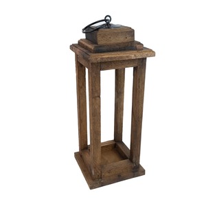 Decorative Antique Rustic Wooden Lantern With Metal Ring <b>Top</b> For Home Decoration - Product Image 4
