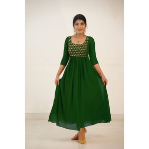ROBE DE TRAVAIL DE SÉQUENCE DE BRODERIE DE CRÉATEUR GEORGETTE AVEC DUPATTA VERT - Product Image 1
