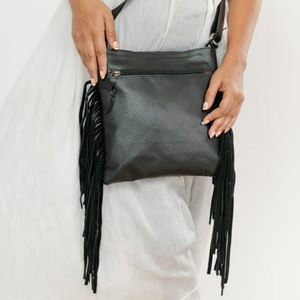 Hand Tooled Leather Handbag Real Cowhide Fringe <b>Sling</b> <b>Bag</b> Carving Bohemian Turquoise Color <b>Sling</b> New Design <b>Bags</b> For Women - Product Image 3