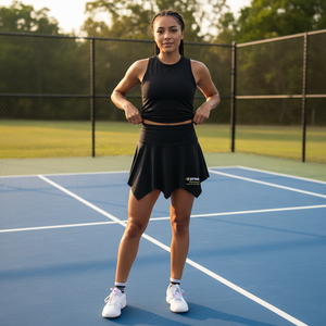 Jupe-short asymétrique de pickleball à ourlet incliné moderne en tricot extensible pour femmes et jeunes, performance optimale, personnalisation du logo, production OEM ODM - Product Image 4