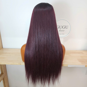 Peluca Lacia sin Pegamento de 24 Pulgadas, Cabello Humano Virgen, Color Vino Oscuro, Densidad 200, con Talla de Gorra Promedio - Product Image 2