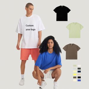 T-shirt en coton surdimensionné personnalisé avec logo frontal pour hommes et femmes, col rond, manches courtes, imprimé, respirant, tricoté, coupe classique - Product Image 1