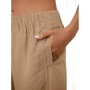 Women's <b>Linen</b> Cotton <b>Wide</b> <b>Leg</b> Pants High Waist Elastic Solid Color Loose Fit Full Length Casual Summer Style Flat Front <b>Trousers</b> - Product Image 6