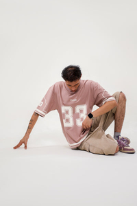 Custom Unisex Regular Football Jersey <b>T</b>-<b>Shirt</b> Dusty Pink Number 33 Streetwear Hip Hop Short Sleeve Printed UV Protection - Product Image 4