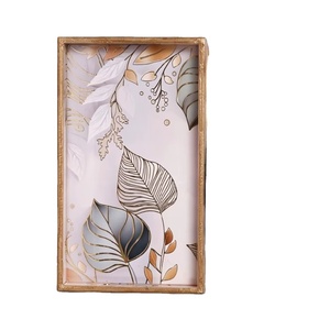 Plateau de service rectangulaire multifonctionnel en bois avec cadre, motif feuille moderne, artisanat en bois, pour la maison et la cuisine - Product Image 1