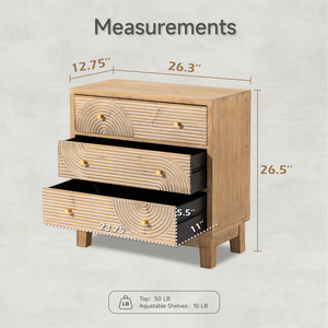 Modern Wooden Nightstand with Three <b>Drawer</b> Scandinavian Design Adjustable Shelves Natural Finish Freestanding Bedroom Furniture - Product Image 2