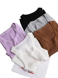 Col en v tricot débardeur 2025 été mince haut pour femme femme court femme Sexy solide décontracté sans manches t-shirt haut - Product Image 5
