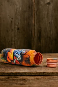 <b>Copper</b> Water <b>Bottle</b> With Artistic Design Portable Travel Drinkware Novelty Style Lids Included - Product Image 5