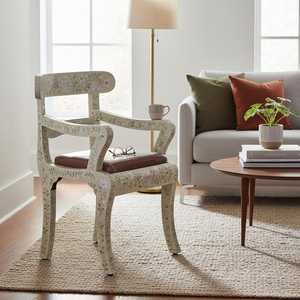 Chaise décorative en os incrustés, faite à la main en bois de manguier indien, avec siège rembourré, écologique, pour baptême - Product Image 2