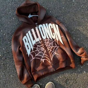 Sudadera con capucha y cremallera, pantalones deportivos acampanados, personalizables, con estampado de patchwork, bordado desgastado, transpirables y con lavado ácido. - Product Image 3