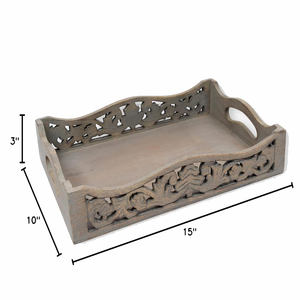 Plateau de service en bois de pin rustique fait à la main avec poignées de transport pour le comptoir de table de collation de thé ou la pièce d'affichage de décor de restaurant - Product Image 3