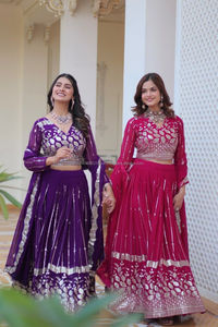 2024 verano cuello en V Heavy Fox Georgette trabajo de mujer bordado secuencia trabajo Festival Lehenga Choli tejido sólido Patchwork - Product Image 3