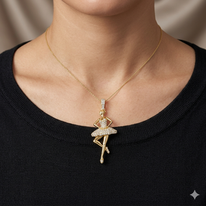 Collier élégant pour femme en or massif 10K personnalisable avec pendentifs charms ballerine dansante sertis de diamants naturels pour soirée - Product Image 2