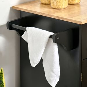 41\" Modern <b>Rolling</b> <b>Kitchen</b> <b>Island</b> Utility Cart Storage Trolley with Rubberwood Top & Black Drawers - Product Image 2