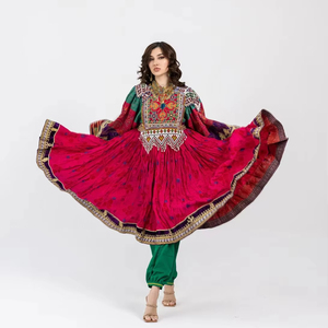 Detailed Rear View Of A Vibrant Multicolored Afghan Kuchi Tribal Dress Displaying <b>Patchwork</b> Embroidery - Product Image 1