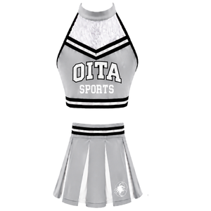 Ensemble d'uniformes de cheerleading argentés : Jupe plissée et crop top – Tenue de performance d'équipe personnalisée pour la danse athlétique et les compétitions - Product Image 1